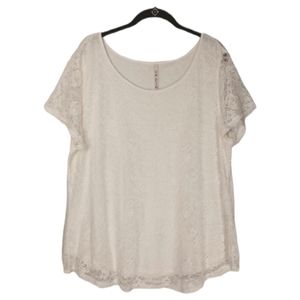 LEO & NICOLE Off White Lace Short Sleeve Scoop Neck Top XXL